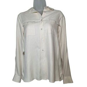 Kate Hill 100% Silk Cream Button Down Blouse Size 8